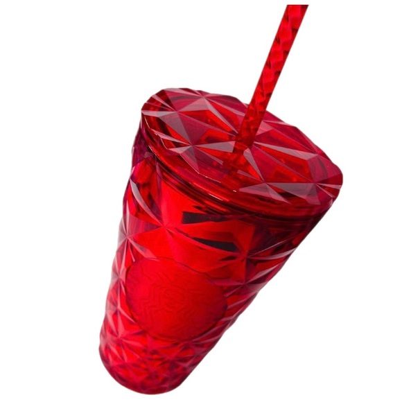 Starbucks Red Tumbler Poinsettia Red Diamond Prism Cold Cup 16oz - Picture 4 of 7